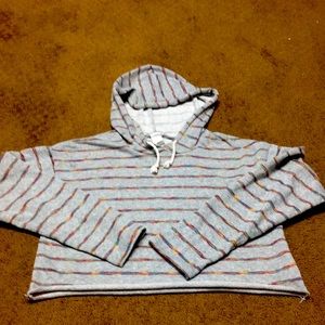 Caution to the Wind Small cropped hoodie striped gray EUC